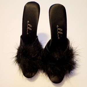 Ellie | Black Feather + Clear Lucite Heeled Mules